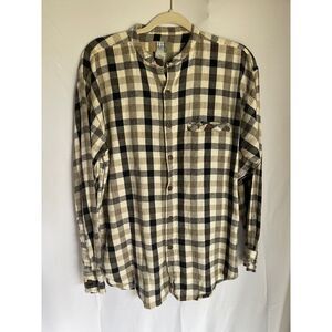 City Streets Plaid Button-Up Shirt, Size M, 100% Cotton, Cottagecore rustic